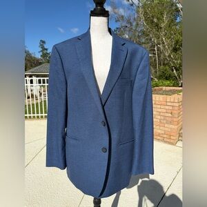 IZOD Blue Micro Check Blazer 44R 36 Sleeve Mens Sport Coat Classic Suit Jacket